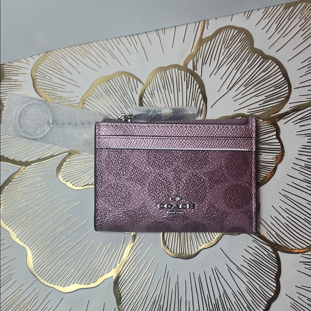 Coach Metallic Purple Pink Card Case - Picture 2 of 10
